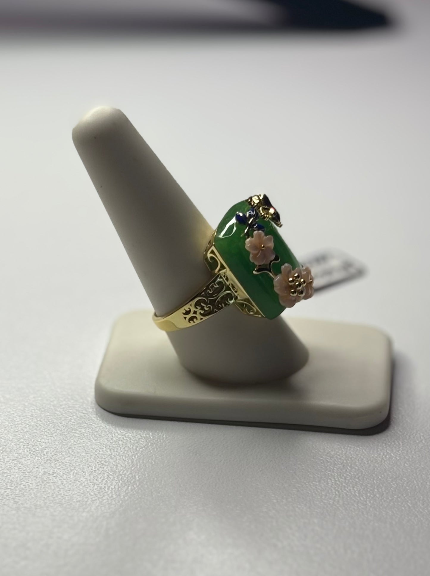 Jarden Green Jade and Mother of Pearl Ring
