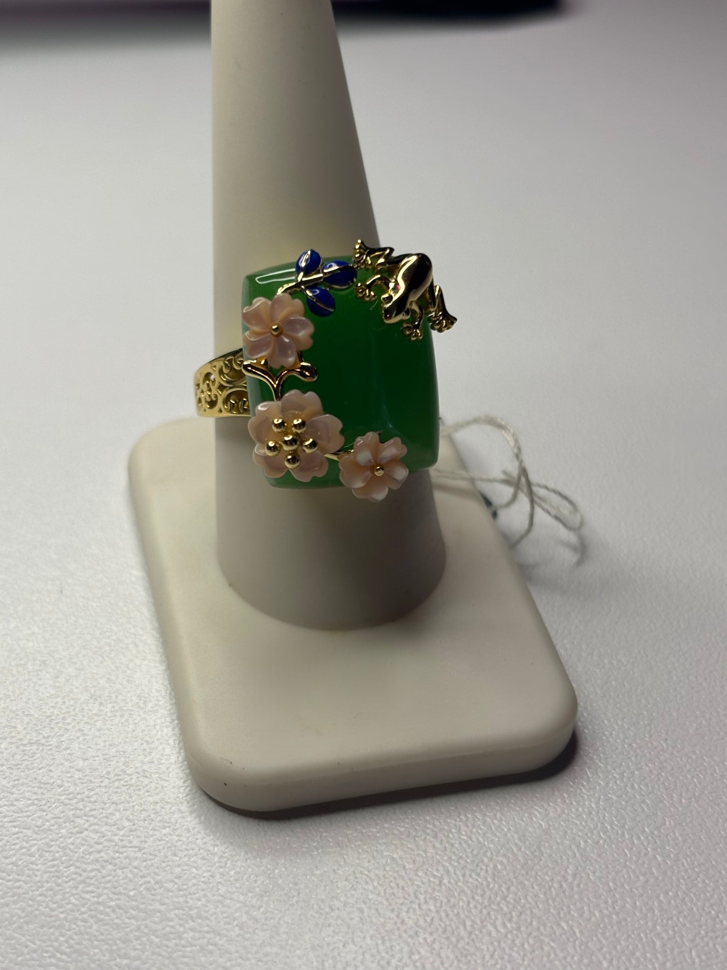 Jarden Green Jade and Mother of Pearl Ring